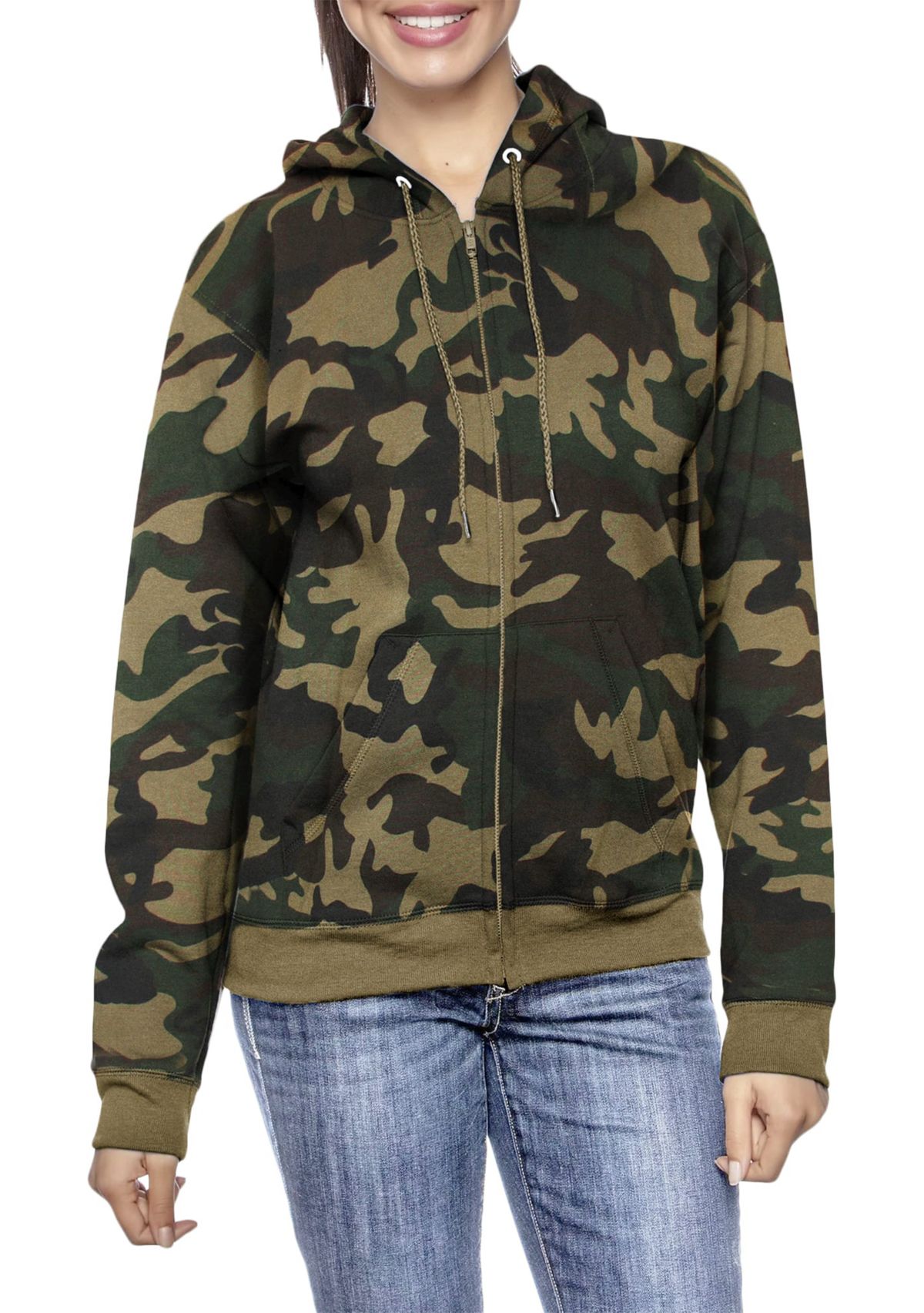 Womens Fleece-Lined Loose-Fit Full-Zip Sweater Hoodie