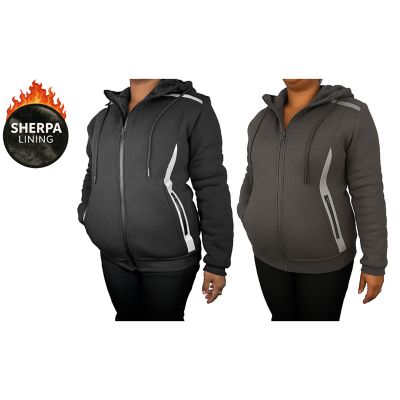 Blu Rock Women's Relaxed Fit Shearling Fleece Lined Reflective Tech Full Zip Hoodie-2 Pack, XXL