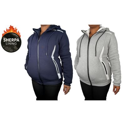 Blu Rock Women's Relaxed Fit Shearling Fleece Lined Reflective Tech Full Zip Hoodie-2 Pack, Grey, XL