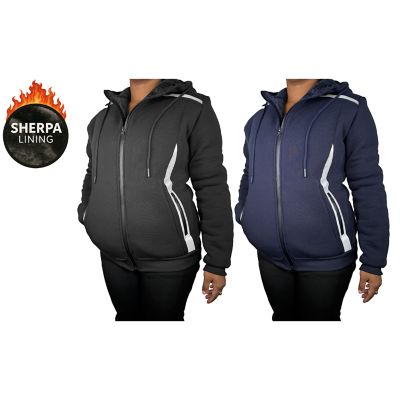 Blu Rock Women's Relaxed Fit Shearling Fleece Lined Reflective Tech Full Zip Hoodie-2 Pack, XL