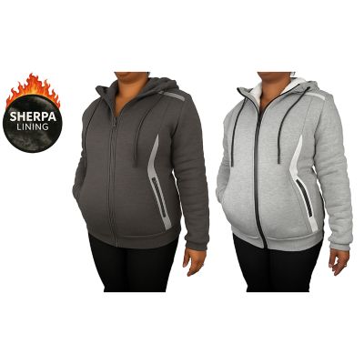 Blu Rock Women's Relaxed Fit Shearling Fleece Lined Reflective Tech Full Zip Hoodie-2 Pack, Grey, XL