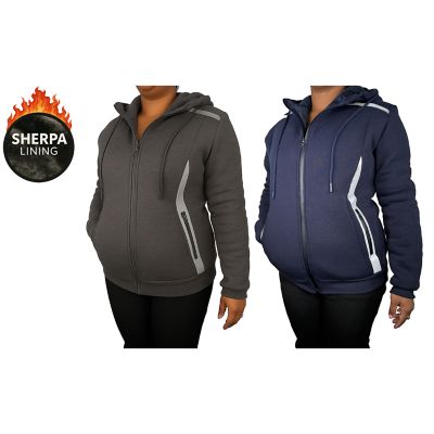 Blu Rock Women's Relaxed Fit Shearling Fleece Lined Reflective Tech Full Zip Hoodie-2 Pack, XXL