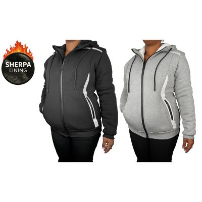 Blu Rock Women's Relaxed Fit Shearling Fleece Lined Reflective Tech Full Zip Hoodie-2 Pack, Grey, 3XL