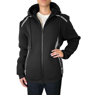 Blu Rock Women's Relaxed Fit Shearling Fleece Lined Reflective Tech Full Zip Hoodie, Black, 3XL