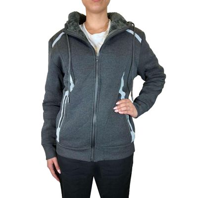 Blu Rock Women's Relaxed Fit Shearling Fleece Lined Reflective Tech Full Zip Hoodie, Grey, XXL