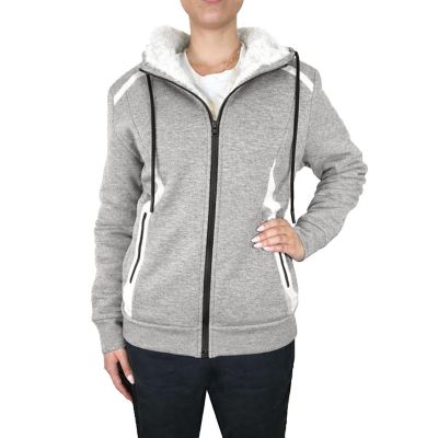 Blu Rock Women's Relaxed Fit Shearling Fleece Lined Reflective Tech Full Zip Hoodie, Grey, 3XL