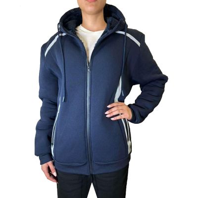 Blu Rock Women's Relaxed Fit Shearling Fleece Lined Reflective Tech Full Zip Hoodie, Navy Blue, XXL