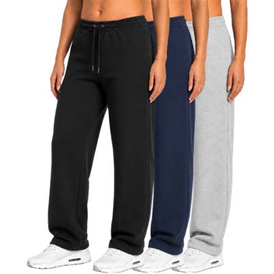 Blu Rock Women's Loose Fit Tech Fleece Performance Sweatpants with Open Bottom-3 Pack, Grey, XXL