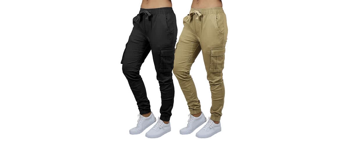Galaxy By Harvic Womens Loose  Fit  Cotton Flex Stretch Cargo Jogger Pants-2 Pack