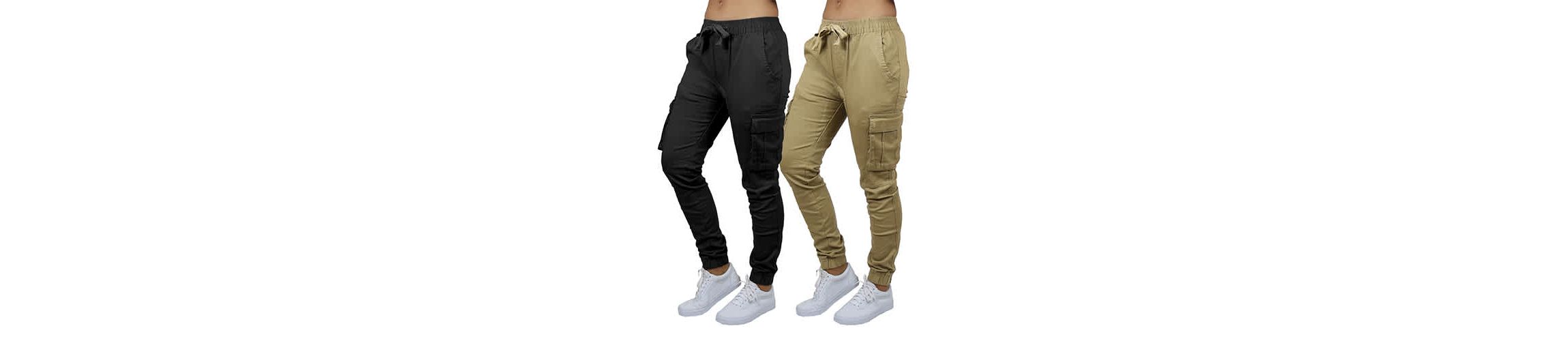 Galaxy By Harvic Womens Loose  Fit  Cotton Flex Stretch Cargo Jogger Pants-2 Pack