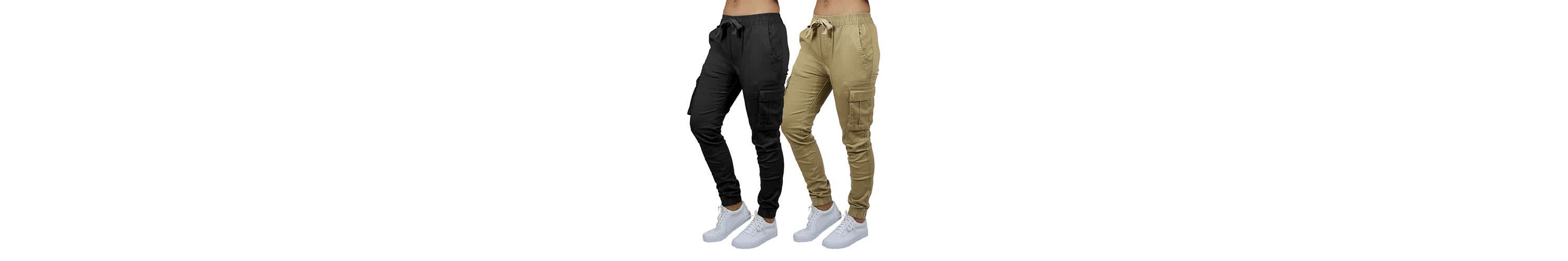 Galaxy By Harvic Womens Loose  Fit  Cotton Flex Stretch Cargo Jogger Pants-2 Pack