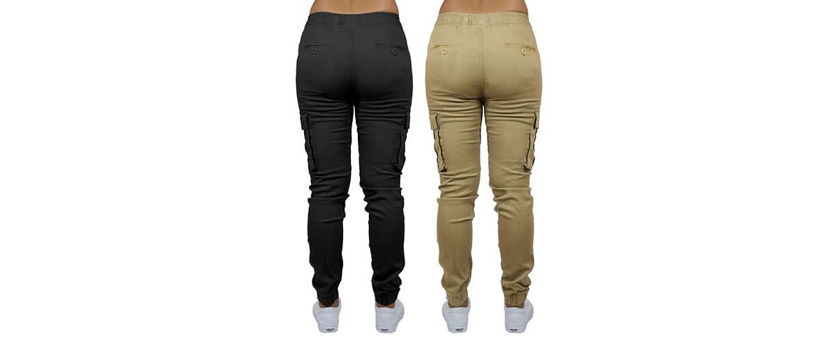Galaxy By Harvic Womens Loose  Fit  Cotton Flex Stretch Cargo Jogger Pants-2 Pack