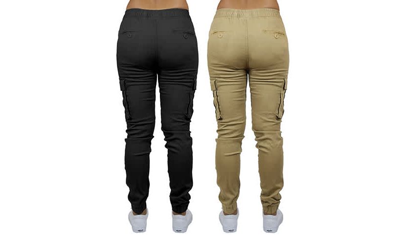 Galaxy By Harvic Womens Loose  Fit  Cotton Flex Stretch Cargo Jogger Pants-2 Pack