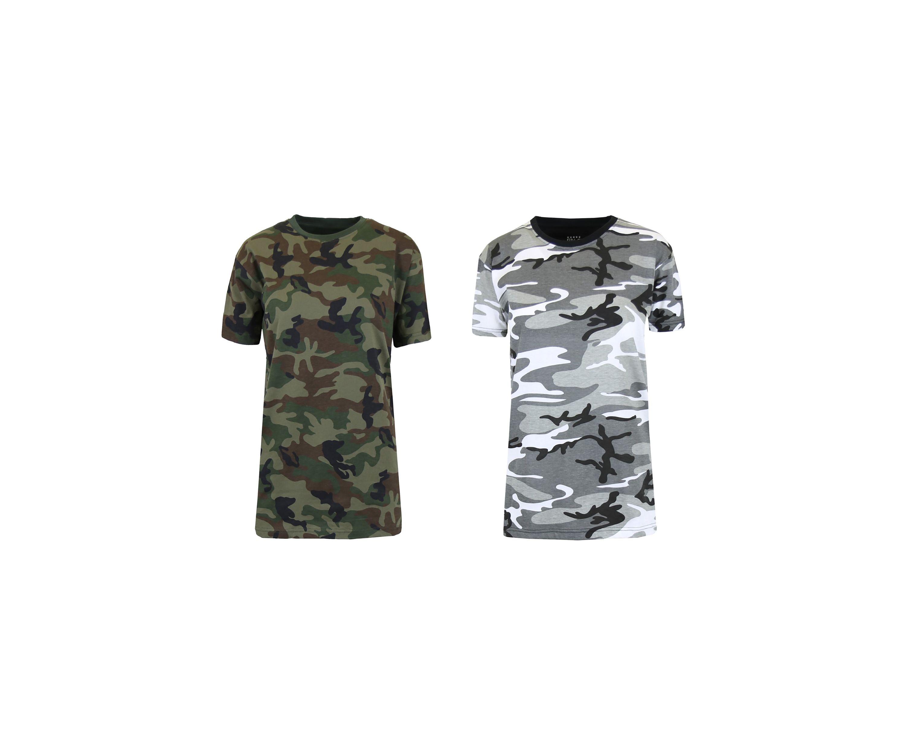 Womens Loose Fitting Short Sleeve Crew Neck Camouflage Printed T-Shirt - 2 Pack