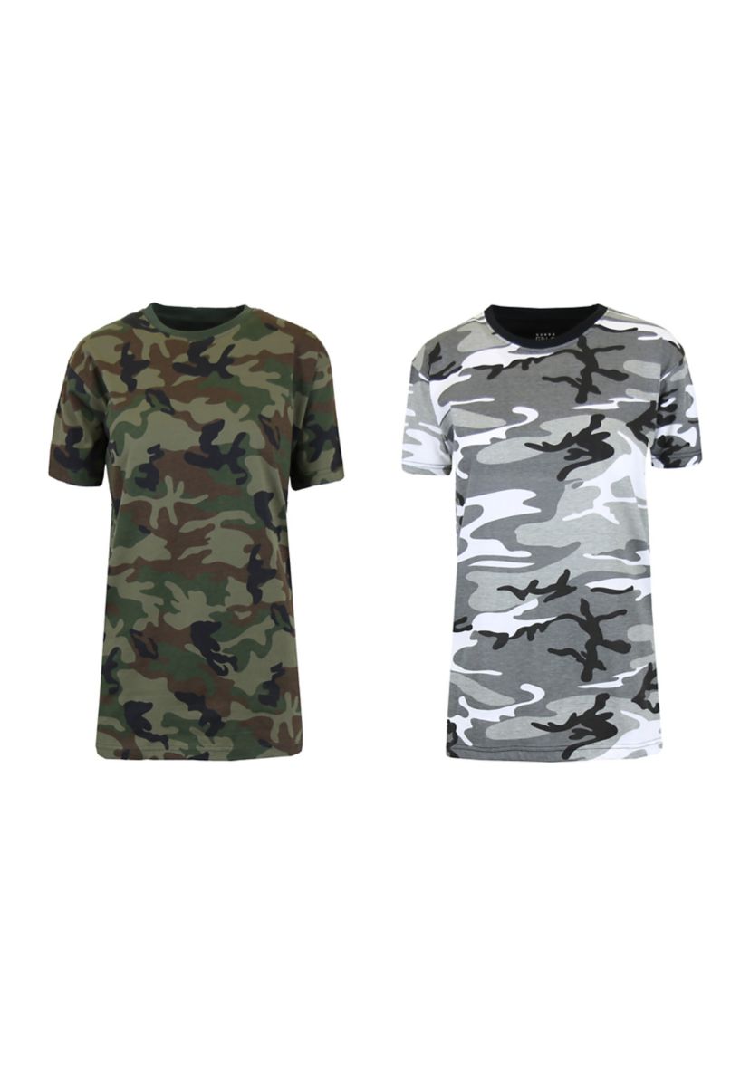 Womens Loose Fitting Short Sleeve Crew Neck Camouflage Printed T-Shirt - 2 Pack