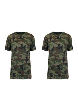 Galaxy by Harvic Women's Loose Fitting Short Sleeve Crew Neck Camouflage  Printed T-Shirt - 2 Pack