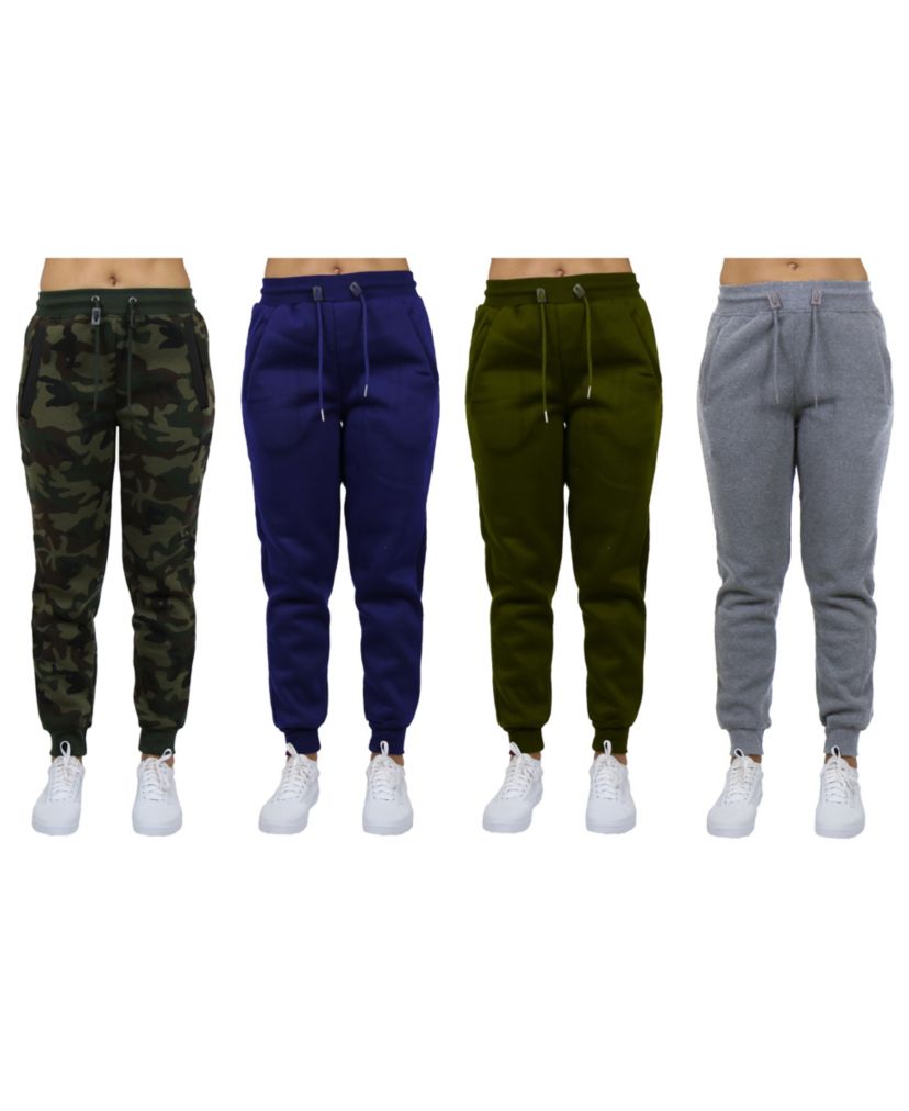 Womens Loose-Fit Fleece Jogger Sweatpants-4 Pack
