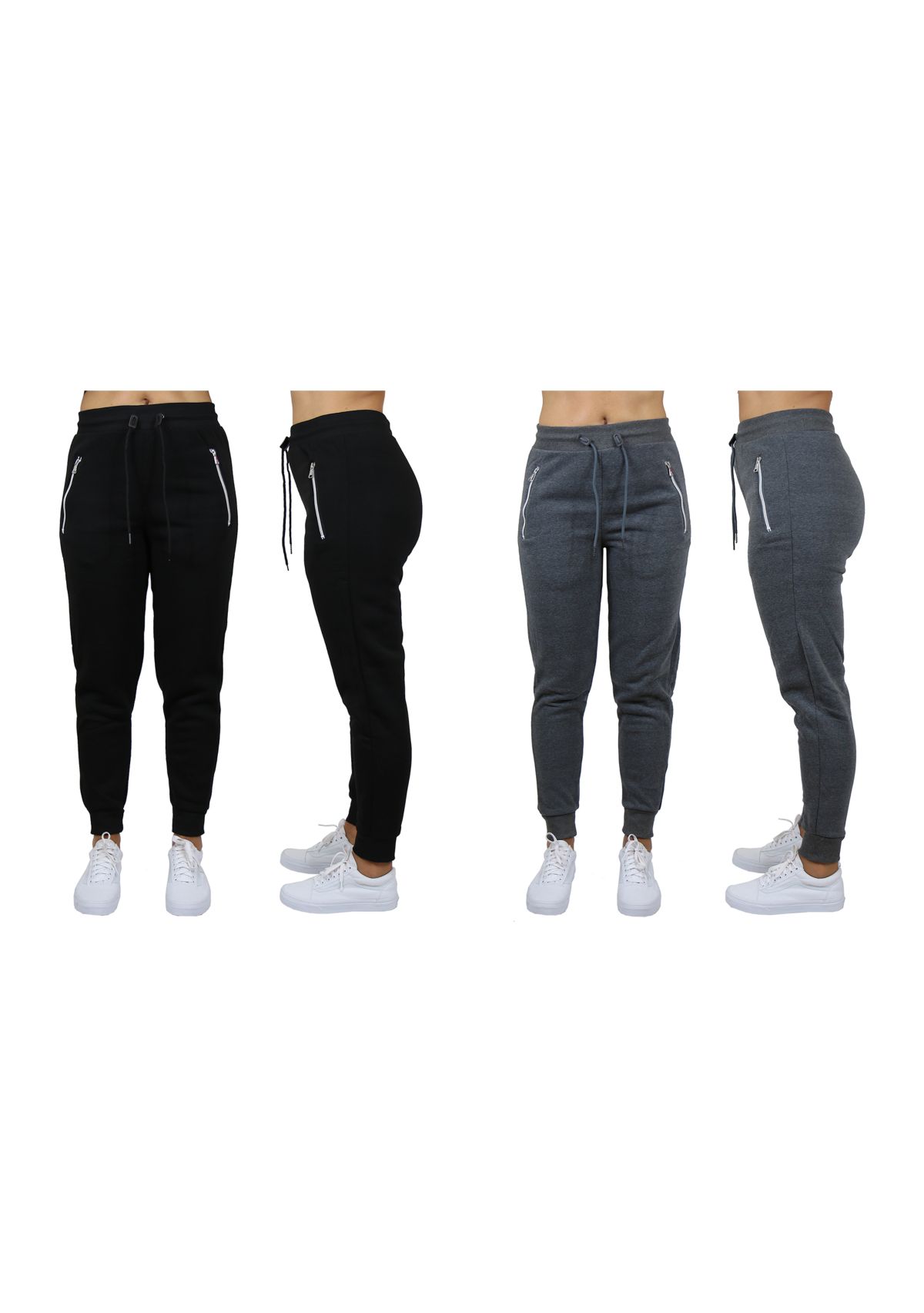 Womens Loose Fit Jogger Pants With Zipper Pockets (2 Pack)