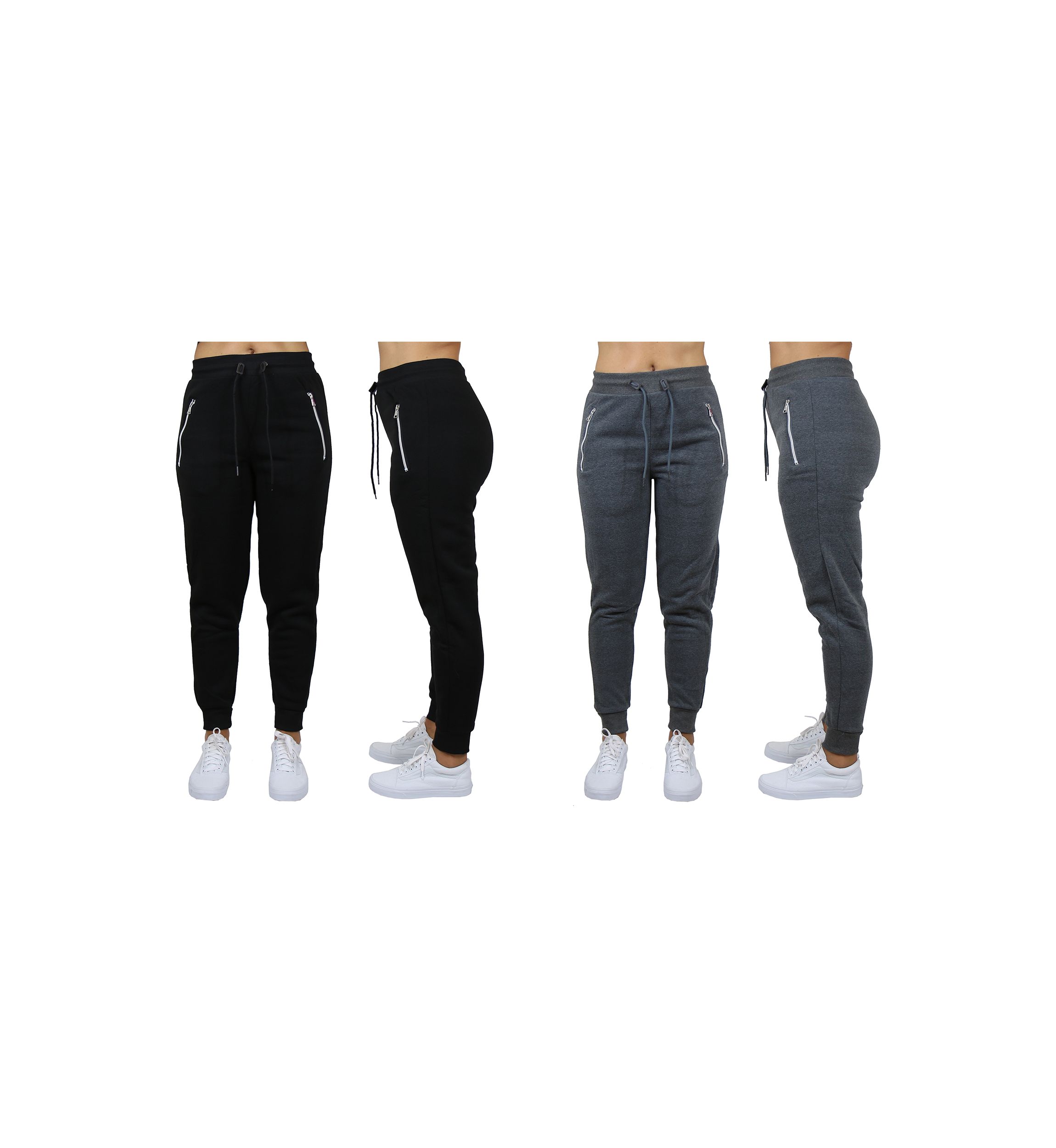 Womens Loose Fit Jogger Pants With Zipper Pockets (2 Pack)