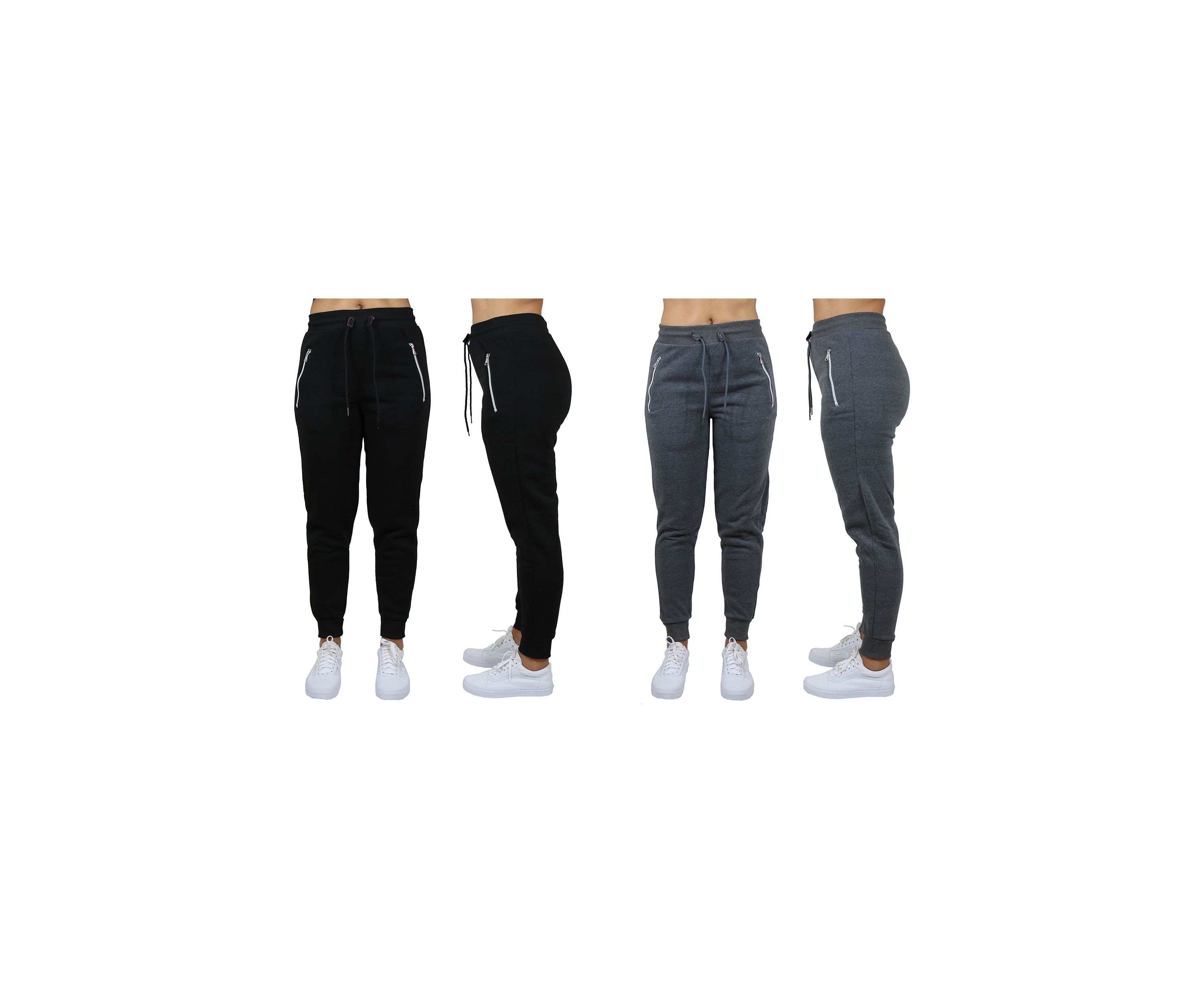 Womens Loose Fit Jogger Pants With Zipper Pockets (2 Pack)