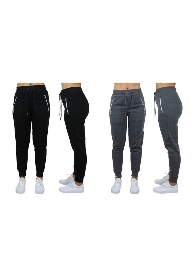 Womens Loose Fit Jogger Pants With Zipper Pockets (2 Pack)