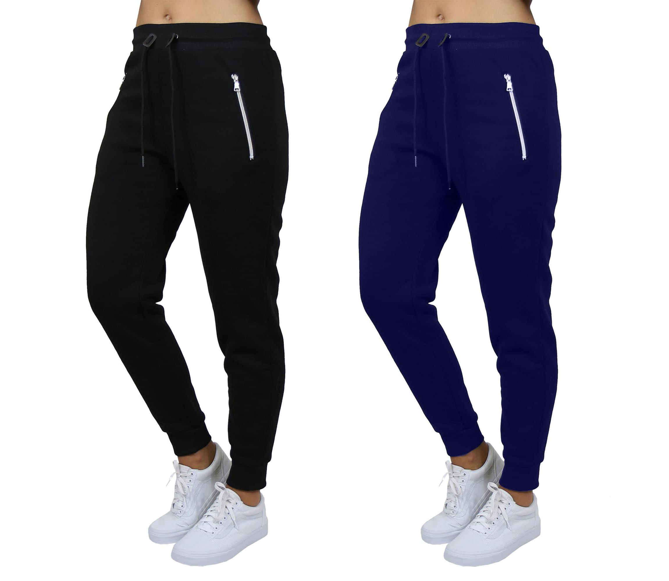 Womens Loose Fit  Fleece-Lined Jogger Sweatpants With Zipper Pockets-2 Pack