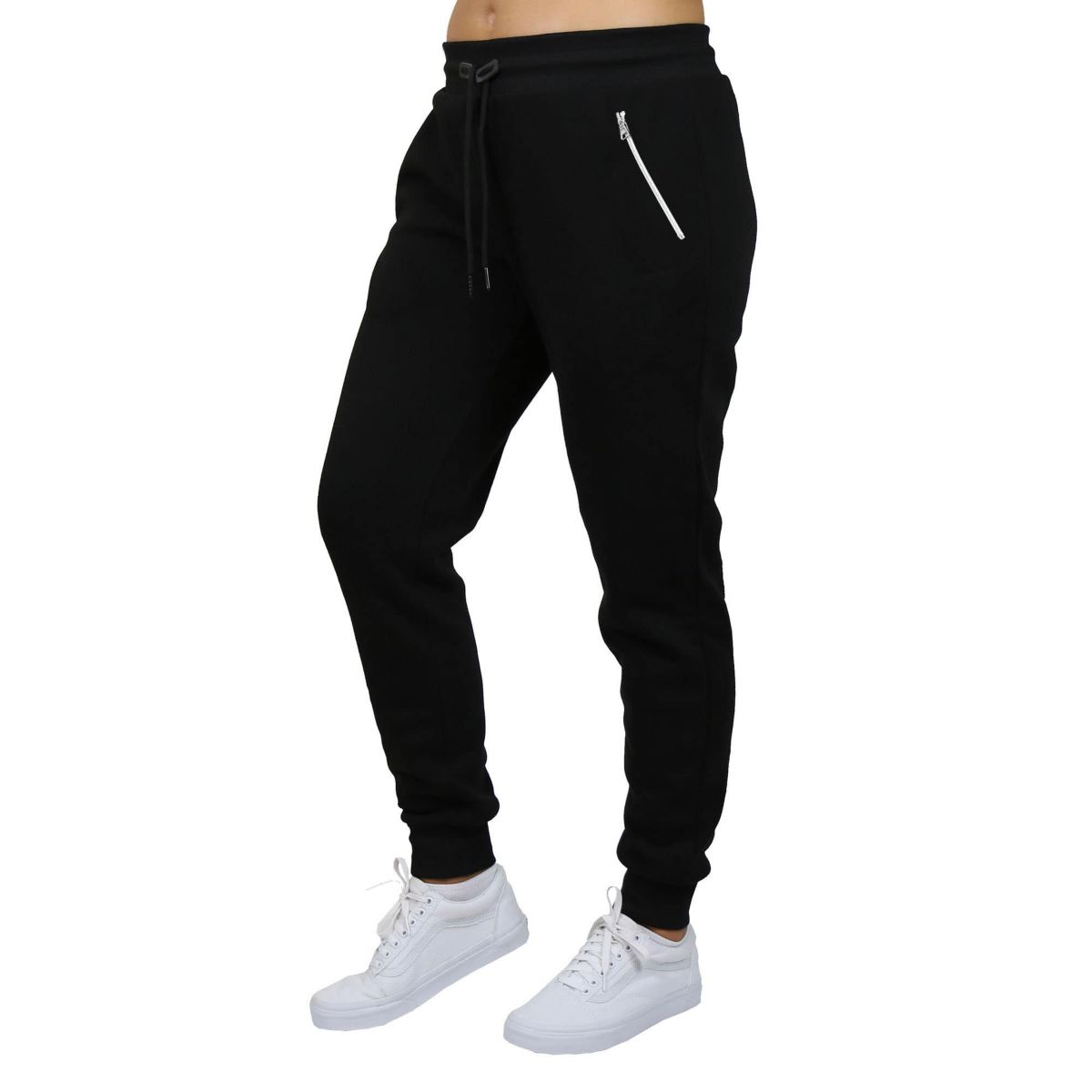 Womens Loose Fit  Fleece-Lined Jogger Sweatpants With Zipper Pockets