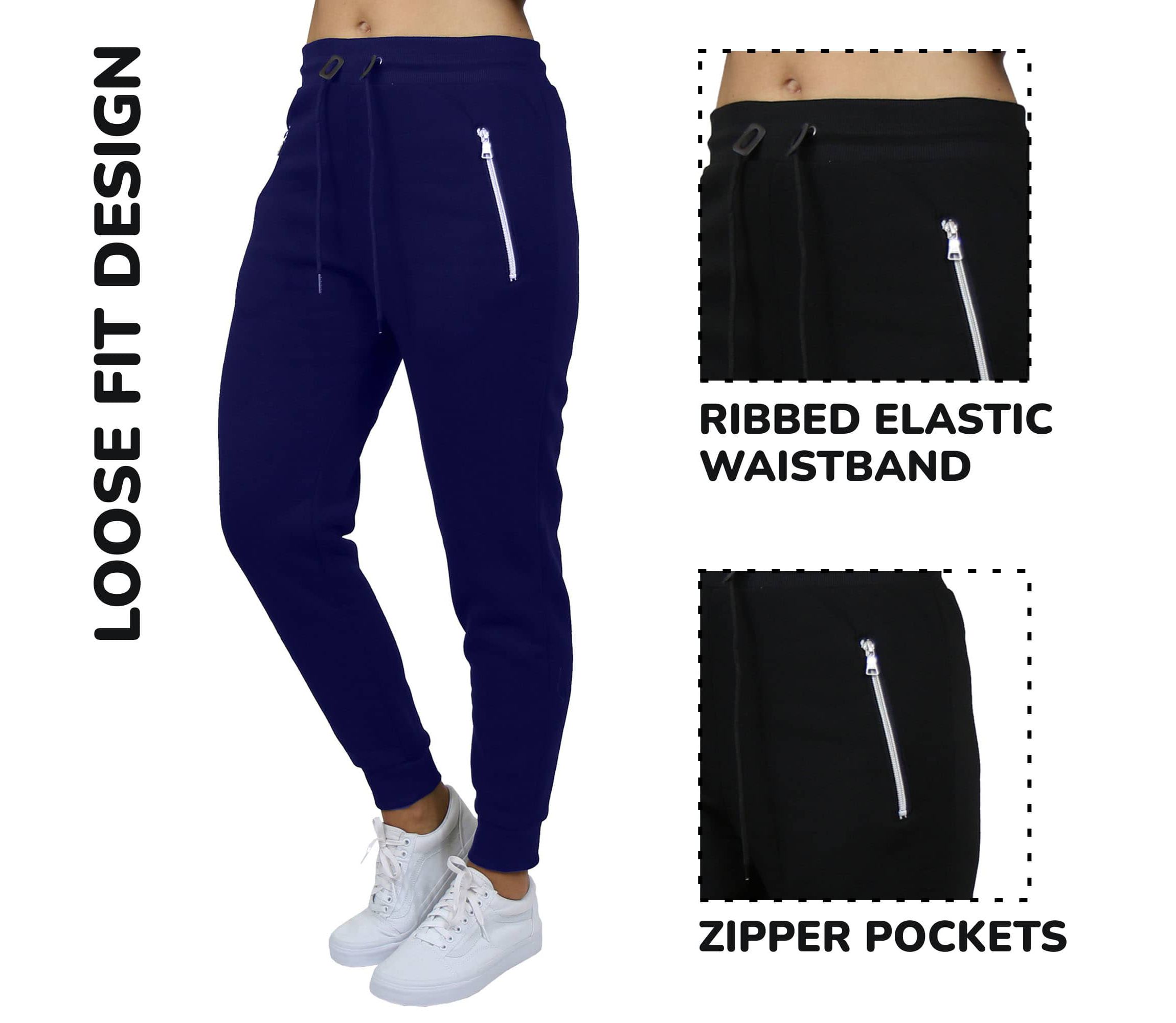 Womens Loose Fit  Fleece-Lined Jogger Sweatpants With Zipper Pockets