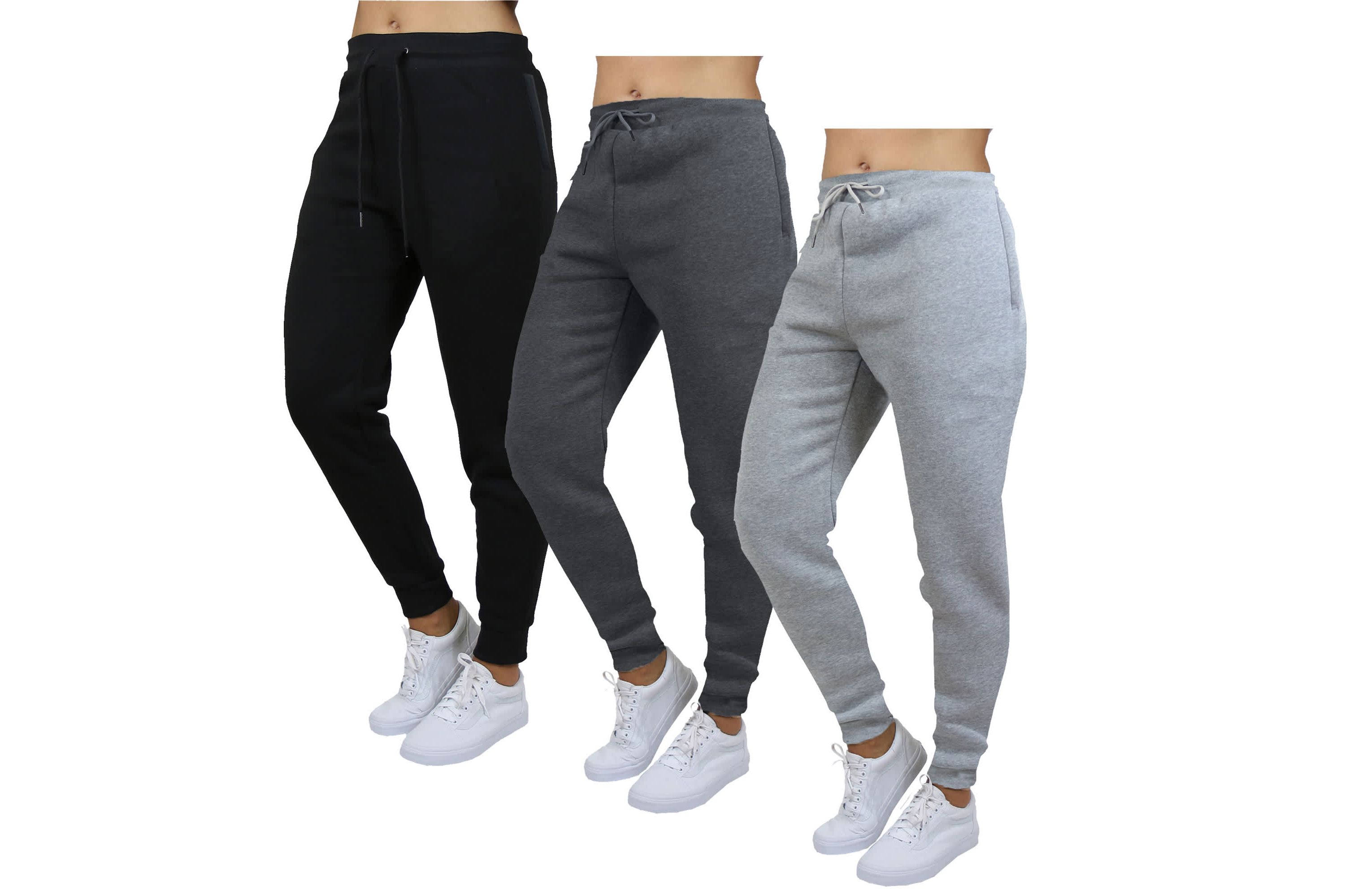 Blue Ice Womens Loose  Fit Heavyweight Classic Fleece Jogger Sweatpants With Zipper Side Pockets- 3 Pack