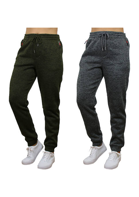 Womens Loose Fit Fleece Jogger Sweatpants With Zipper Pockets - 2 Pack