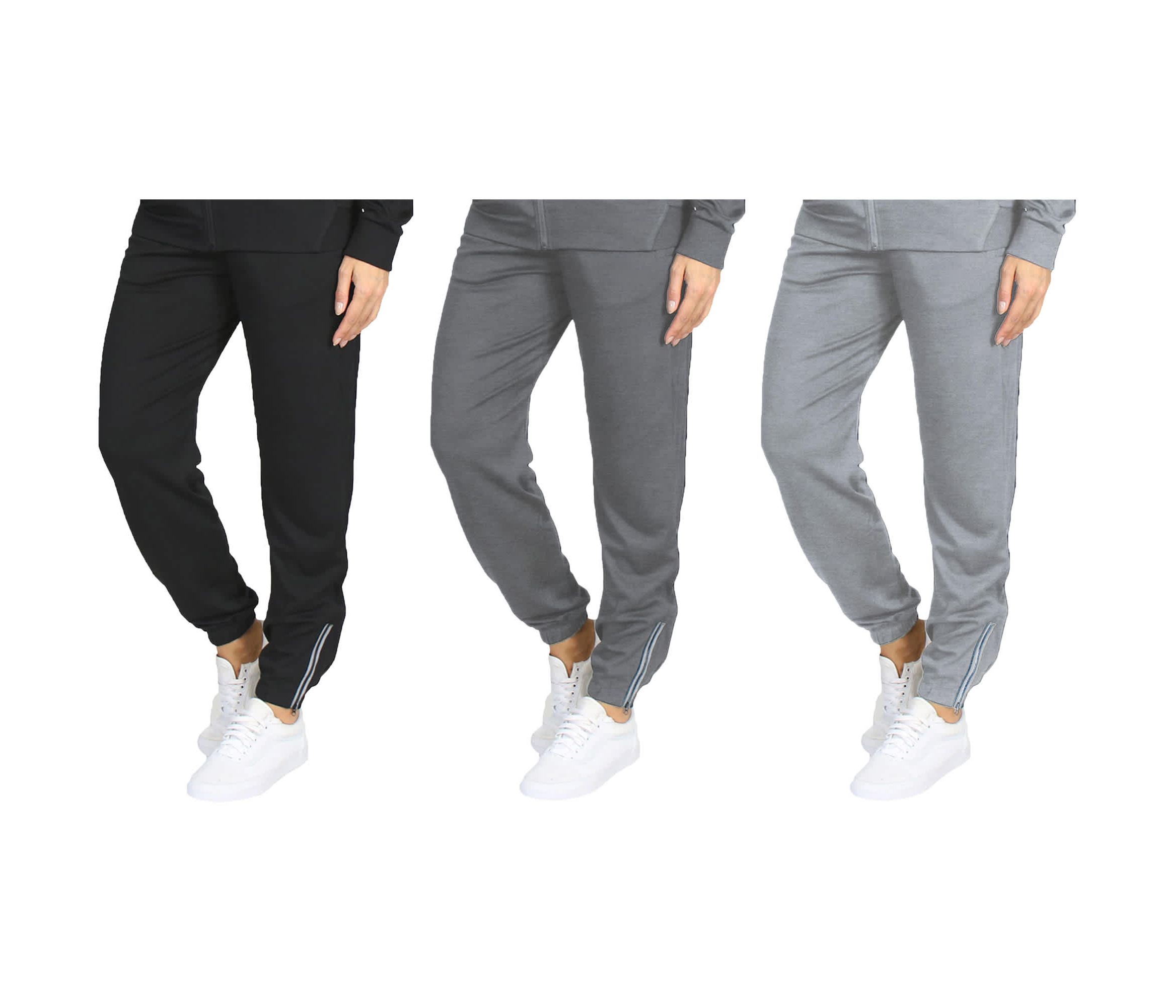 Blue Ice Womens Loose Fit  Moisture Wicking Performance Jogger With Reflective Trim Ankle Zippers-3 Pack