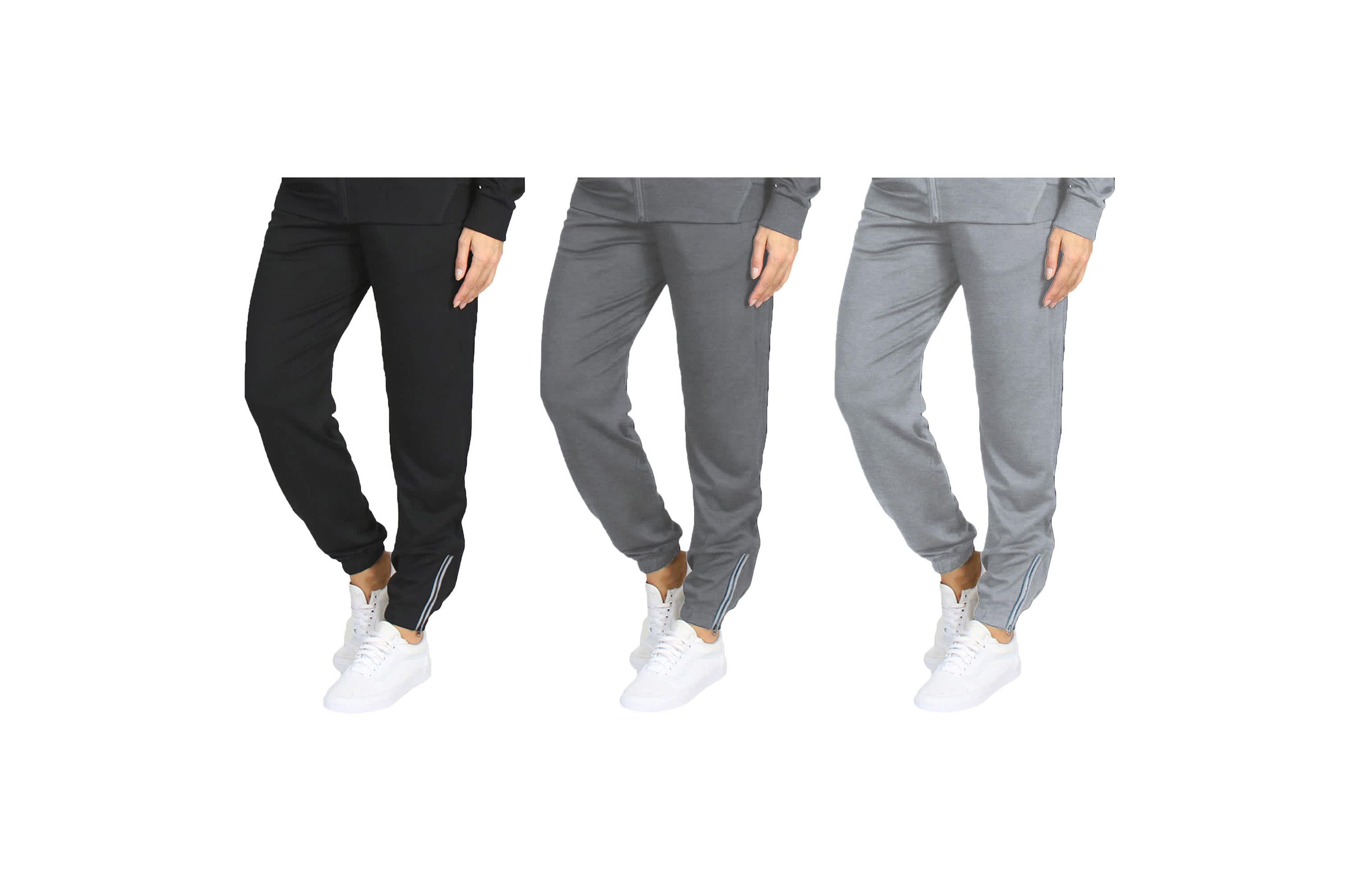 Blue Ice Womens Loose Fit  Moisture Wicking Performance Jogger With Reflective Trim Ankle Zippers-3 Pack