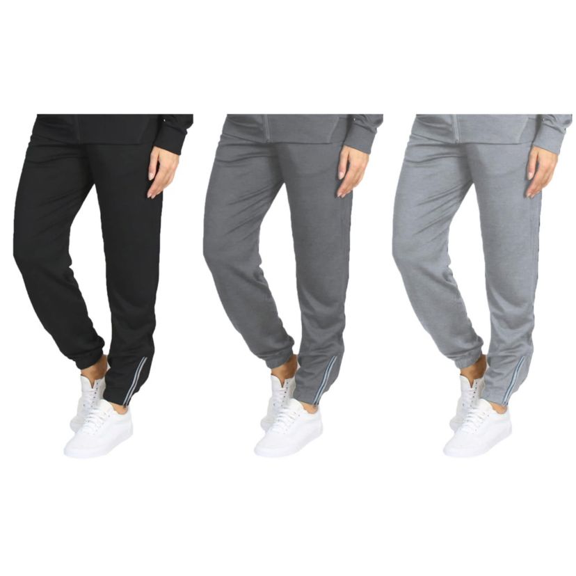 Blue Ice Womens Loose Fit  Moisture Wicking Performance Jogger With Reflective Trim Ankle Zippers-3 Pack