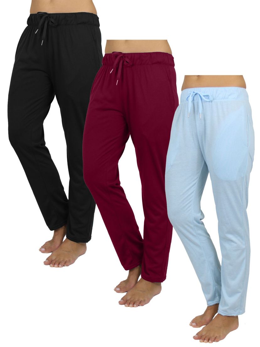 Galaxy By Harvic Womens Loose Fit Classic Lounge Pants-3 Pack