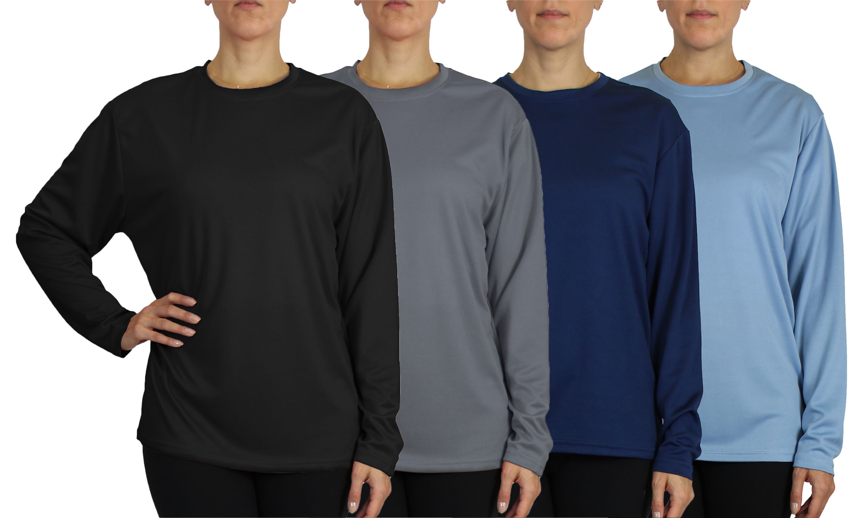 Galaxy By Harvic Womens Loose Fit  Long Sleeve Moisture-Wicking Performance Crew Neck Tee -3 Pack