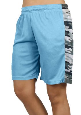 Galaxy By Harvic Women's Loose Fit Moisture Wicking Performance Quick Dry Mesh Shorts With Side Block Design, Light Blue, 2XL