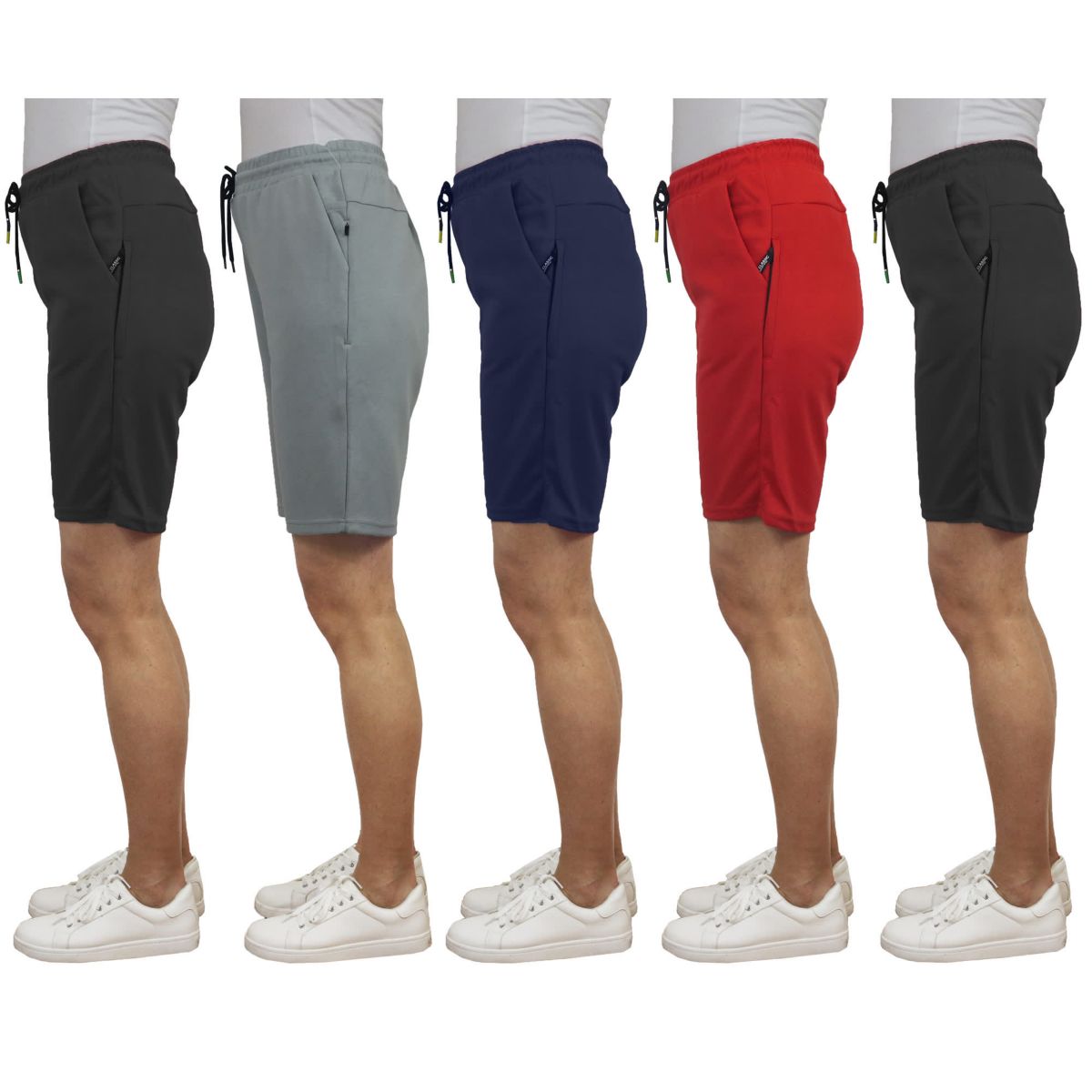 Blue Ice Womens Loose Fit Tech Fleece Jogger Sweat Lounge Shorts With Long Zipper Side Pocket - 5 Pack