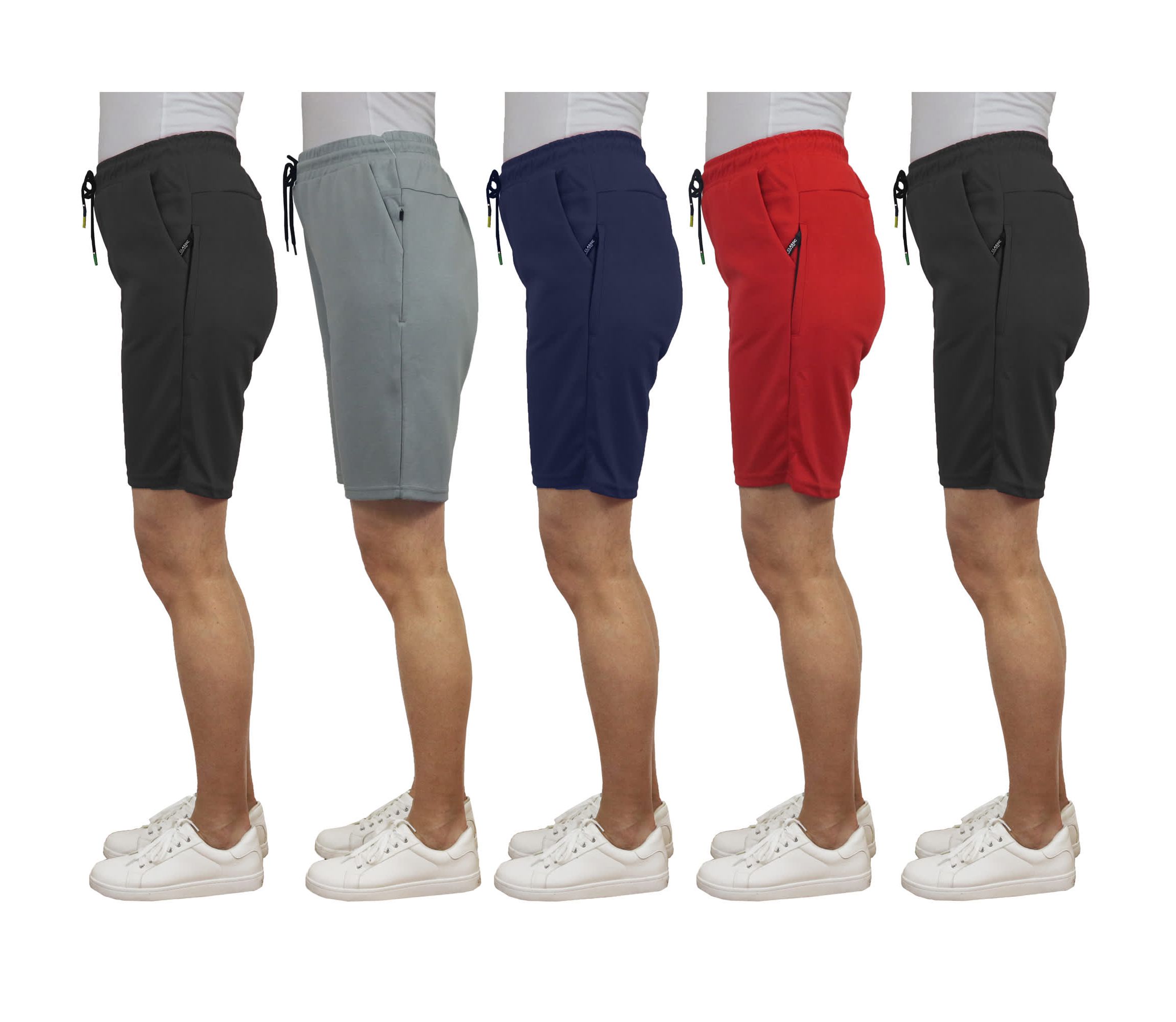 Blue Ice Womens Loose Fit Tech Fleece Jogger Sweat Lounge Shorts With Long Zipper Side Pocket - 5 Pack