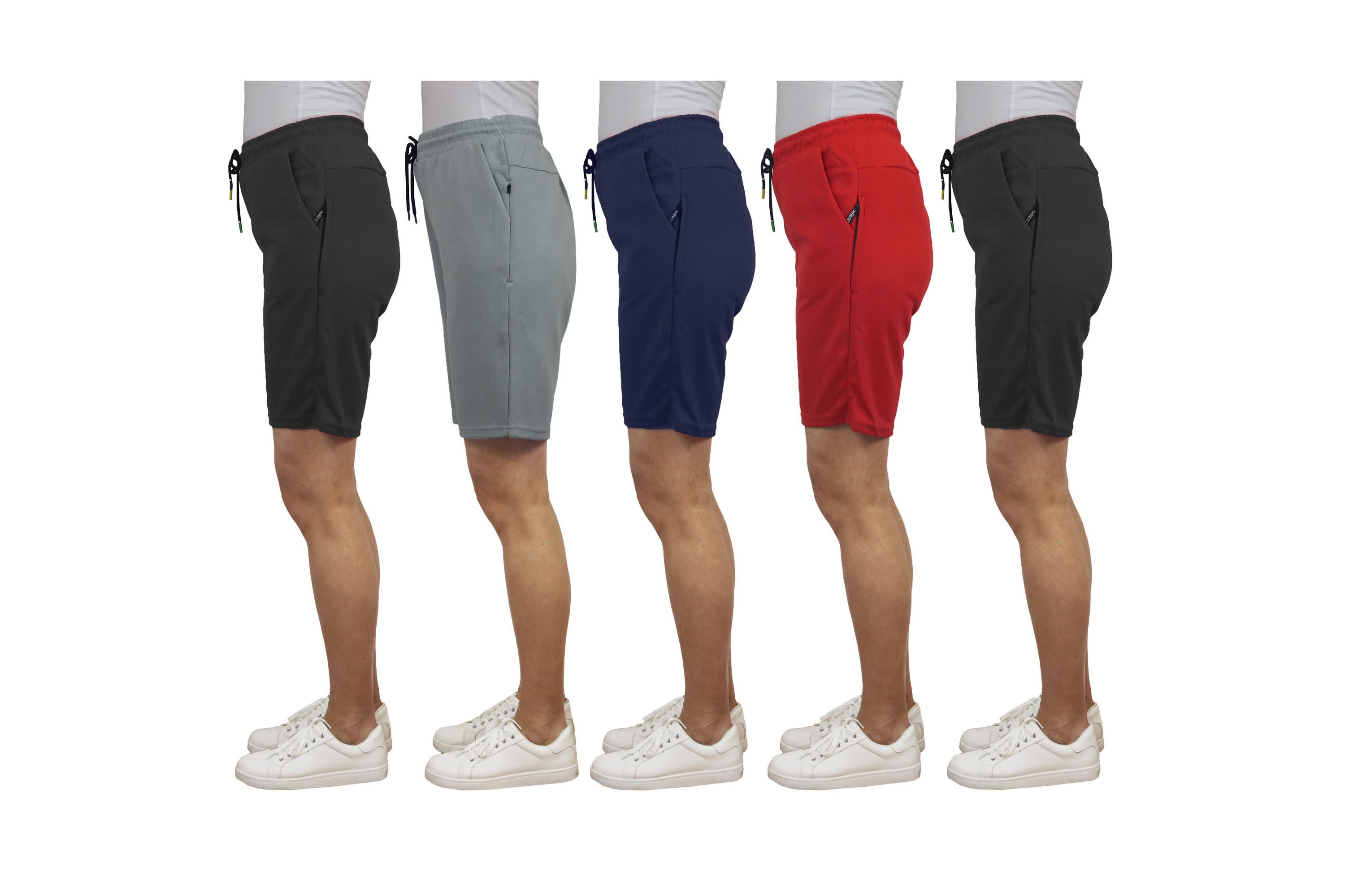 Blue Ice Womens Loose Fit Tech Fleece Jogger Sweat Lounge Shorts With Long Zipper Side Pocket - 5 Pack