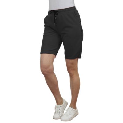 Blue Ice Women's Loose Fit Tech Fleece Jogger Sweat Lounge Shorts With Long Zipper Side Pocket, Black, Large