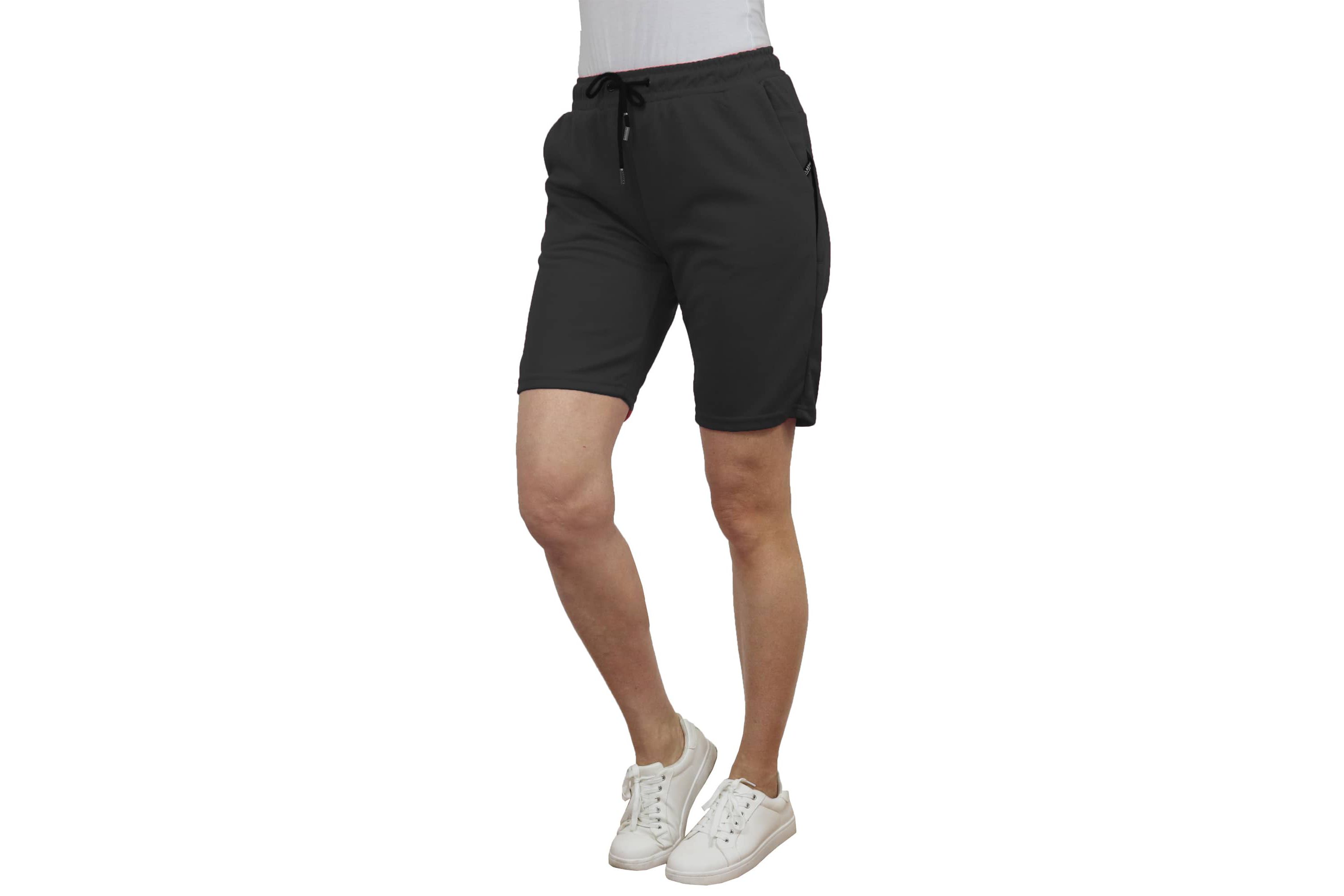 Blue Ice Womens Loose Fit Tech Fleece Jogger Sweat Lounge Shorts With Long Zipper Side Pocket