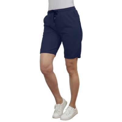 Blue Ice Women's Loose Fit Tech Fleece Jogger Sweat Lounge Shorts With Long Zipper Side Pocket, Navy Blue, XL