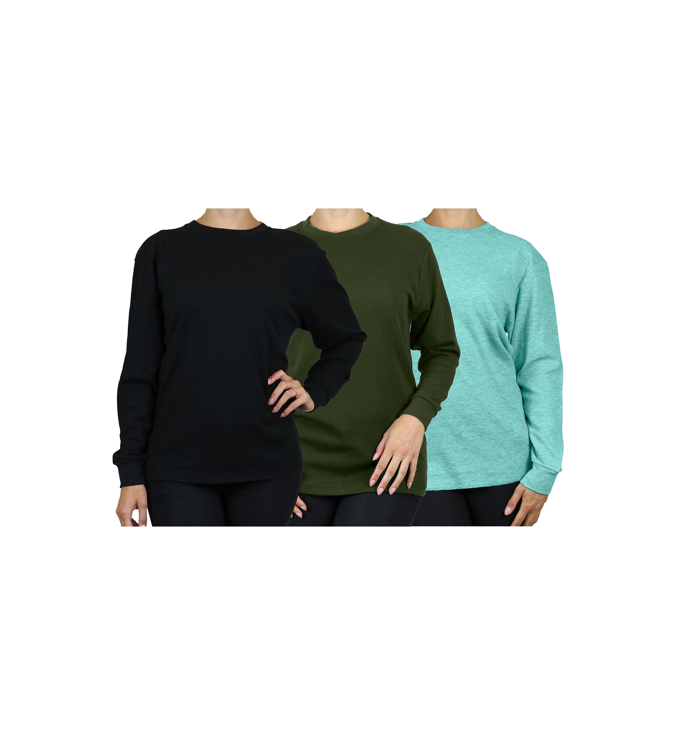 Womens Loose Fit Waffle Knit Thermal Shirt - 3 Pack