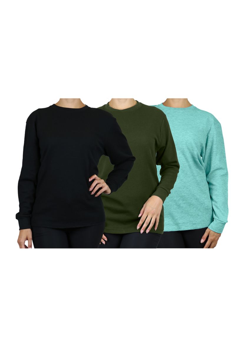 Womens Loose Fit Waffle Knit Thermal Shirt - 3 Pack