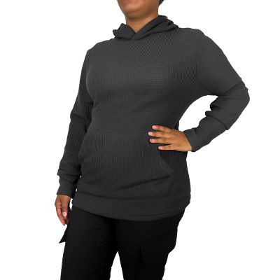 Women's Blue Ice Womeen's Loose Fit Waffle Knit Thermal Pullover Hoodie, Black, 3XL