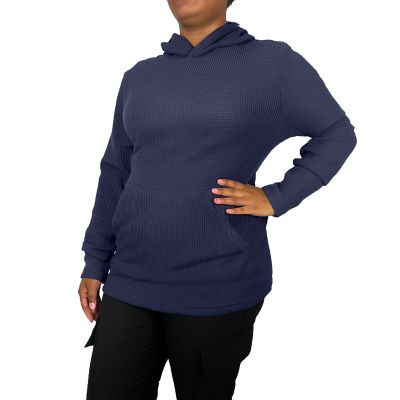 Women's Blue Ice Womeen's Loose Fit Waffle Knit Thermal Pullover Hoodie, Navy Blue, Medium