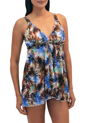 Fit 4 U Mesh V Neck Flyaway Swim Dress | belk