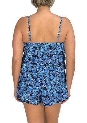 Plus Hips 3 Tiered  V Hem Swim Romper