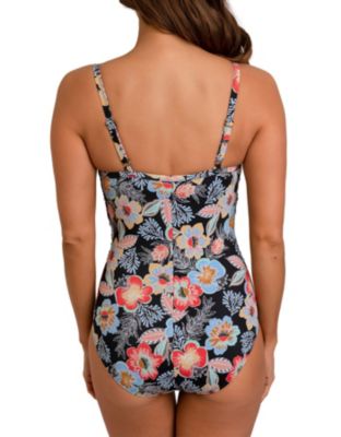 Jantzen Black Floral One Piece Swimsuit Built-in Bra Convertible Straps -  Size 8