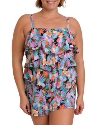 Fit 4 Ur Hips Solid 3-Tier V-Hem Bandeau Romper- Plus 